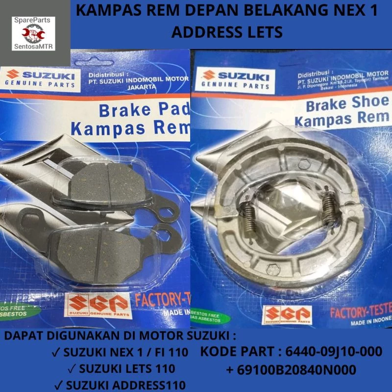 PAKET KAMPAS REM DEPAN BELAKANG SUZUKI NEX 1 FI LETS ADDRESS SGP